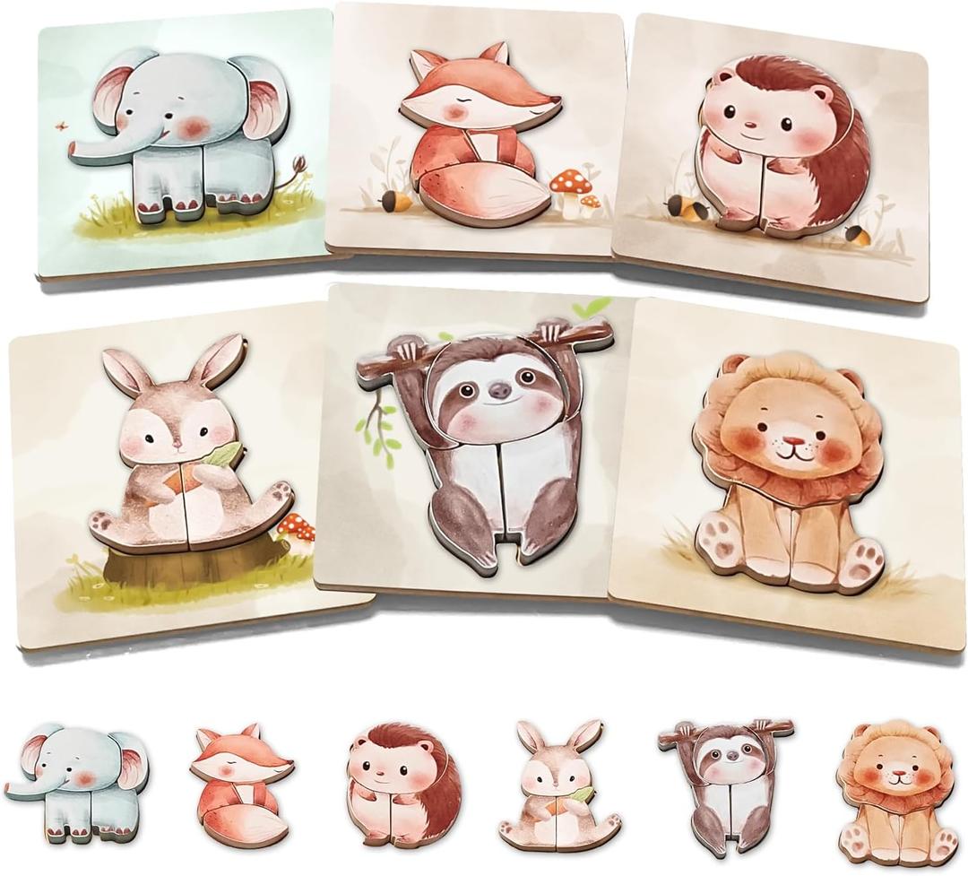 2 x Wooden Puzzles for Toddler 6 Pack Puzzles Toys for Toddlers 3 4 5 6 Years Old Boys Girls Birthday Christmas Party Favors Gifts Best Gifts for Toddlers