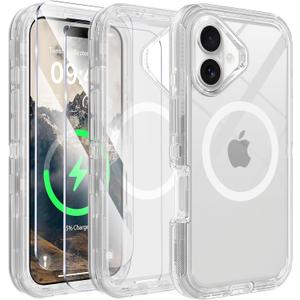 for iPhone 17 Case Compatible with MagSafeShockproof, 3-Layer Drop Protection, Heavy Duty Magnetic Protective Phone Case Cover, 6.3", Crystal Clear