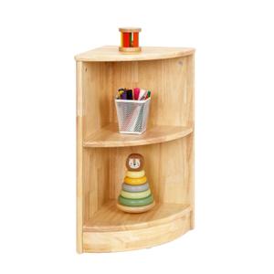 OOOK Rubber Wood Corner Cabinet, 2-Tier Montessori Shelf for Toy Storage
