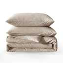 BFS HOME Linen Duvet Cover Queen Size - Soft Breathable Cotton Linen Blend, 3-Pieces Bedding Set with 2 Pillowcases, Stonewashed Texture, Khaki, All-Season Comfort