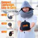 LOEXAIR Hooded Pro Travel Pillow - Memory Foam Neck Support Pillow for Airplane, Flight - Super-Soft Pure Cotton Fabric, Maximum Privacy & Light-Block Design, Lightweight Full Travel Kit - Light Grey