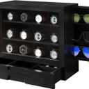 AUTOARK Wooden Watch Sunglass Display Case,12 Watch Box with Jewelry Drawer,Watch Eyeglass Holder with Window,Vertical Storage,Gift Idea,Black,AW-184