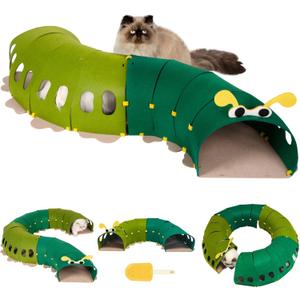 Cat Tunnel Toy, for All Indoor Cats, Large Cute S Caterpillar Pet Tunnel Bed, Felt Hideout Washable Kitty Play Tube, Hideaway Collapsible Puppy Circle Hole, Peekaboo Kitten Cave, Rabbit Hiding Spot
