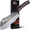 Cleaver Chef Knife with Herb Stripper, 7" Asian Kitchen Knife 3-in-1 Combined with Chef's Knife, Santoku, Nakiri for Slicing, Chopping, Dicing, Mincing, Housewarming Birthday Cooking Gifts