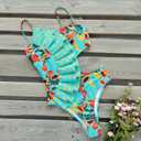 SPORLIKE Women One Piece Swimsuit Flounce Swimwear Hole Out Bathing Suit Padded Monokini (Blue, L)