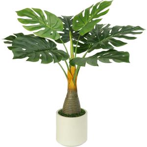 Artificial Monstera Deliciosa Plant 34'' Fake Tropical Tree with White Pot