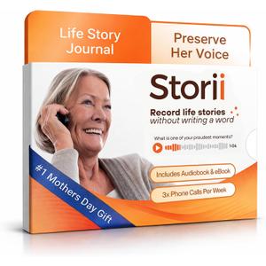 Storii - Record Your Life Story: Guided Voice Journal & Audio Memoir - A Unique Way to Share Your Story - 12 Months of Call Prompts & Automatic Transcription for Mom & Grandma
