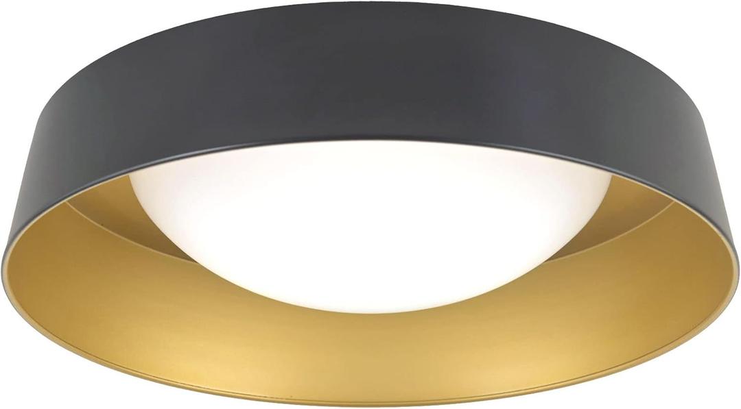 15.5 Inch LED Flush Mount Ceiling Light Fixture, 26W, Super Bright 1800 Lumen, 3 Color 3000K/4000K/5000K, Matt Black with Gold Inside, Dimmable Ceiling Lamp for Bedroom Hallway Bathroom Outdoor