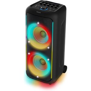 Philips TAX5000 Bluetooth Party Speaker - 14 Hours Play Time, Bass+, Full-Speaker LIghtshow, Built-in Carry Handle and Wheels, 200W Max Power, Black