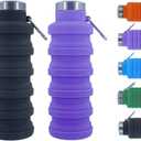 Collapsible Water Bottles BPA Free Travel Silicone Water Bottle with Carabiner17oz Reusable Foldable Lightweight Portable Sports Water Bottle for Travel Gym Camping Hiking (Purple)