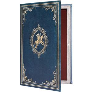 Vintage Soldier Pattern Decorative Book Box, Blue Faux Book Shaped Trinket Storage Container, Hidden Compartment for Jewelry Keepsakes, Retro Home Office Bookshelf Decor