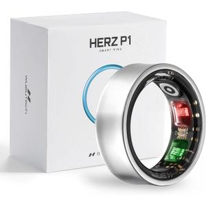 Herz P1 Smart Ring for Women & Men - (Size 6) 24/7 Health Metrics Fitness Ring, Tracks 20+ Biometrics, 6 Day Battery Life, Waterproof Stainless Steel, Free APP for iOS Android, No Subscription (Silver)