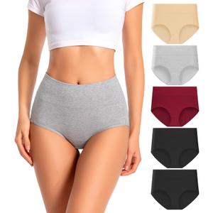 Dmuveo Womens Cotton High Waisted Underwear Tummy Control Full Coverage Postpartum Ladies Panties C Section Soft Briefs 5 Pack Plus Size 6, Medium
