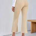 Cicy Bell Womens Flare Capri Pants Elastic High Waisted Cropped Dress Pants Trousers Stretchy Work Slacks (Beige, L)