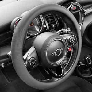PINCTROT Large Size Nappa Leather Steering Wheel Cover, Slim Fit No Bulk Design, One Piece Leather with Breathable Perforation, Fit Like Gloves, 15.5-15.75 Inch(Nappa Dark Gray)