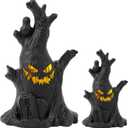 Halloween Tree Lights Decorations 2 Pack  Haunted Tree with Glowing Eyes, Battery Operated Halloween Tabletop Decorations for Home, Mantel, Party & Indoor Haunted House Decor