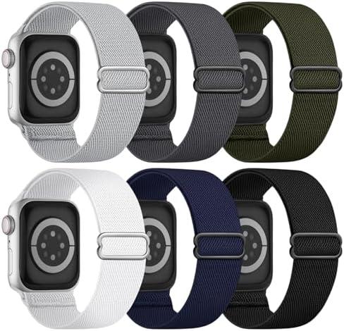 6 Pack Stretchy Solo Loop Compatible with Apple Watch Band  38/40/41/42mm Men Women, Braided Elastic Nylon Strap for iWatch Series 10