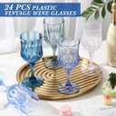 Vesici 24 Pcs Plastic Vintage Wine Glasses 7oz Reusable Colored Goblets Unbreakable Patterned Stemmed Drinking Glasses Drinkware Cup for Wedding Reception Party Supplies (Blue)