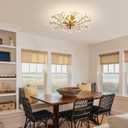 Ganeed Crystal Chandeliers,Vintage K9 Clear LED Ceiling Lighting,Edison Pendant Light Flush Mounted Fixture with 5 Light for Living Room Dinning Room Restaurant Porch Hallway (Gold)