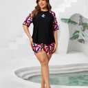 JOYBIK Women's 2 Piece Plus Size Rash Guard Sets with Built in Bra (XXXL)