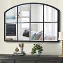 Black Window Mirrors for Wall Decor, Farmhouse Wide Arched Mirror, Wood Framed Decorative Mirror for Living Room, Entryway, Hallway, Fireplace, 42X28