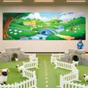 Moukeren 16 x 8.5 ft 2026 Emerald Isle Backdrop for Irish Ireland Sheep Background Large Pastoral Countryside Fabric Farm Decor for Vbs Vacation Bible School Wall Crafts Home Photo Studio Props