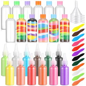 Shappy 12 Pack Sand Art Kits Include 12 Pcs 1.7 oz Plastic Sand Art Bottles, 12 Colored Arts Sands, 5 Mini Funnels for Wedding Birthday Party Decoration Arts Crafts Supplies (Plastic Cap)