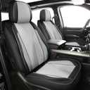 LINGVIDO Waterproof Faux Leather Seat Covers Compatible with 2009-2024 Dodge Ram 1500 2500 3500 Seat Cushion Protector Truck Pickup Crew Quad Cab with Split Bench 40/60(Black+ Gray, 2 PC Front)