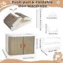 Foldable Doll Wardrobe, Organizer Cabinet with 10 Hangers 3 Storage Box 1 Doll Accessories Display Box & Rod, Doll Clothes Closet for Storing 15/17cm Outfits with Cover & Display Shelf