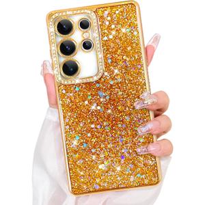 Bonoma Glitter Case for Samsung Galaxy S25 Ultra,Luxury Bling Sparkly Rhinestone Shiny Diamonds Electroplated Cover for Women Girls,Soft Shockproof Protective Phone Case-Gold