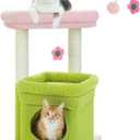 PEQULTI Cat Tree Flower Cat Tower for Indoor Cats with Private Cozy Cat Condo, Natural Sisal Scratching Posts and Plush Pom-pom for Small Cats, Pink (27 Sleeping Tree)