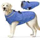 Yoochee Dog Coat, Warm Dog Winter Coat for Large Dogs, Waterproof Jacket with Harness Built in, Reflective Turtleneck Cold Weather Coats with Zipper,Pet Fleece Vest Snow Jacket, Blue L