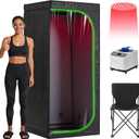 Portable Steam Sauna Tent for Home, Infrared Sauna, Tent with Clear View Door and Red Light, Black, Full Size Square Sauna for Home, 3L Steamer, 9 Heat Levels