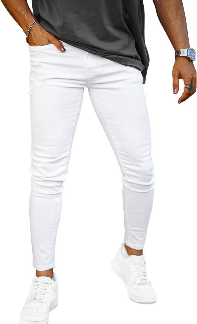 GINGTTO Men's Ripped Jeans Slim Fit Skinny Stretch Jeans Pants (32W x 28L, White)