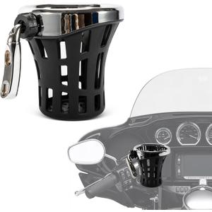 PSLER Motorcycle Drink Cup Holder Handlebar Mount Universal for Dyna Fat Bob Touring Road Glide Street Electra Glide Softail 1996-up Goldwing GL1800 2018-up (Chrome, 105mm)