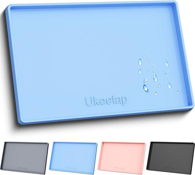 ukeetap Extra Thick Silicone Mat Waterproof with Raised Edge 34" x 22", Under Sink Mat for Kitchen & Bathroom, Kitchen Cabinet Liner, Multi-Purpose for Storage & Protection, Blue