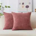 Home Brilliant Pillow Covers 18x18 Set of 2 Decor Striped Velvet Corduroy Decorative Pillow Cases Gift for Girl, 18 x 18 inch, Dry Rose Pink