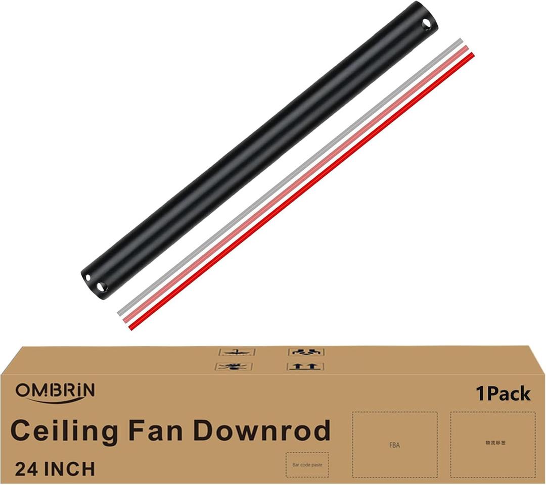 24 inch Ceiling Fan Downrod with Extension Cord, 2 FT Black Downrod for Ceiling Fan, 1" Diameter, Universal Down Rods Fits 42/52/60 inch Ceiling Fans-Not Threaded, 36 Inch