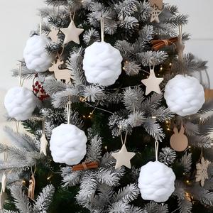 Soulchen 6 Pcs Farmhouse Rustic Crochet Christmas Ball 3.5 Inch Neutral Christmas Ornaments Handmade Chunky Knitted Cozy Xmas Tree Decor Ball Neutral Hanging Decoration for Xmas Tree(White)