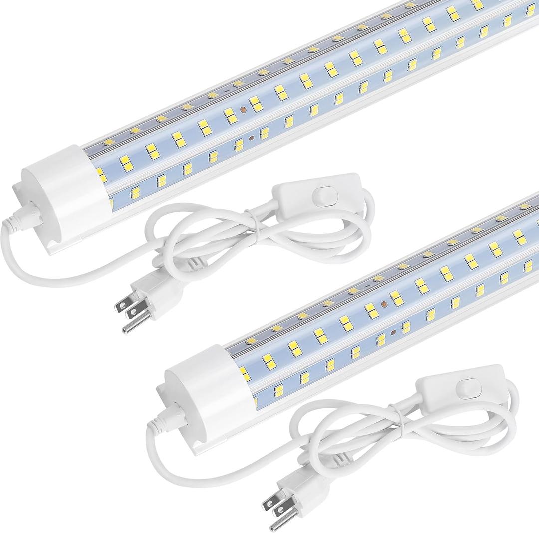 2-Pack 2FT LED Shop Light, 32W Ultra Bright 4,600LM, U-Shaped T8 Integrated Tube, 6500K, Linkable, Built-in Connector, Surface Mount Plug & Play LED Ceiling Light for Garage, Workshop, Basement