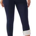 JK SUE JONES Women Winter Warm Thick Leggings Fleece Lined Stretchy Soft Thermal Sherpa Pants High Waist Tights (Medium, Navy)