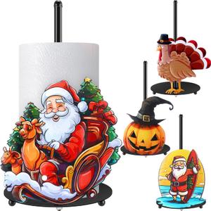 Nuogo 5 Pieces Christmas Paper Towel Holder Santa Claus Kitchen Decoration Christmas Sled Paper Towel Holder Metal Toilet Accessories for Xmas Bathroom Indoor Decorations