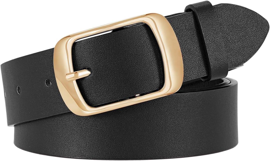 WHIPPY Women Leather Belts for Jeans Pants Fashion Dress Belt for Women with Solid Pin Buckle (Black)