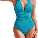AI'MAGE Bathing Suit for Women Tummy Control Women's Sexy One Piece Swimsuit Adjustable Halter V Neck Swimwear for Women 2025, Sky Blue, XXL