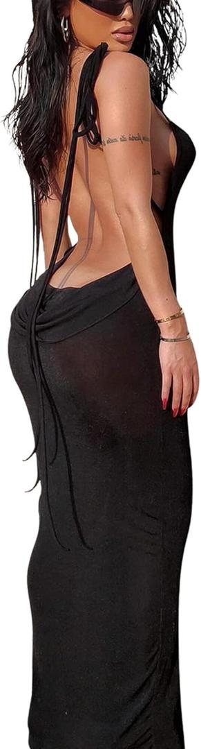 Doweha Women Backless Cowl Neck Cocktail Going Out Dress Halter Slip Long Semi Formal Party 2025 Spring Summer Maxi Dress (Medium)