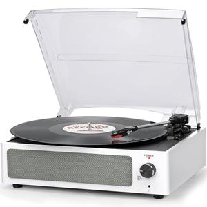 Vinyl Record Player with Speakers Vintage Turntable for Vinyls Records, Belt-Driven Turntable Support 3-Speed, Wireless Playback, Headphone, AUX-in, RCA Line LP Vinyl Players for Sound Enjoyment White