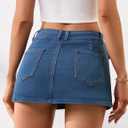 Genhoo Women's Denim Mini Skirt Sexy Low Rise Jean Skirt with Shorts Underneath 2026 Trendy Summer Casual Micro Skort (Blue)