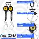 6FT Twin-Leg Self Retracting Lifeline, Swivel Top Lightweight Housing, Web SRL ANSI Self Retractable Safety Lanyard, Fall Arrest Protection Gear for Roofing Construction, Rebar Hook