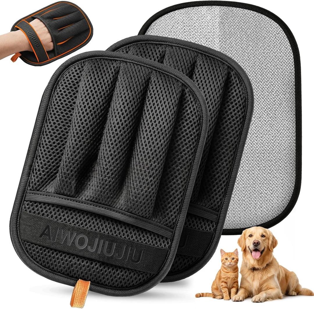 3 x 2 PCS Pet Hair Removal Glove for Cats & Dogs, Newly Pro Five-Finger Electrostatic Pet Hair Remover Gloves, Magic Brush Pet Hair Removal Tool (Black, L)