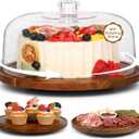 Bellsal Cake Stand with Dome Lid, 12in Acacia Wood Cake Plate with Cover, Wooden Cake Display Stand with Acrylic Dome, Cake Decorating for Baking Gifts, Birthday Kitchen Party, Weddings
